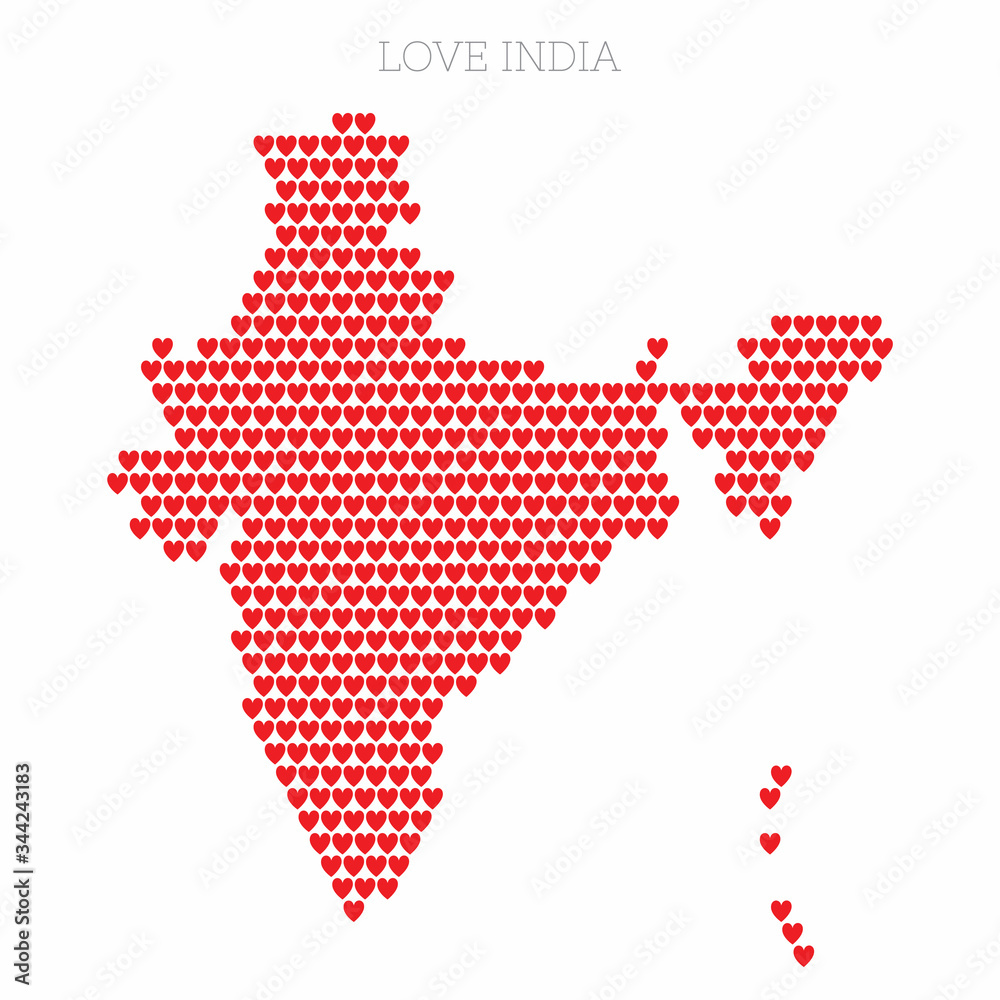 India country map made from love heart halftone pattern