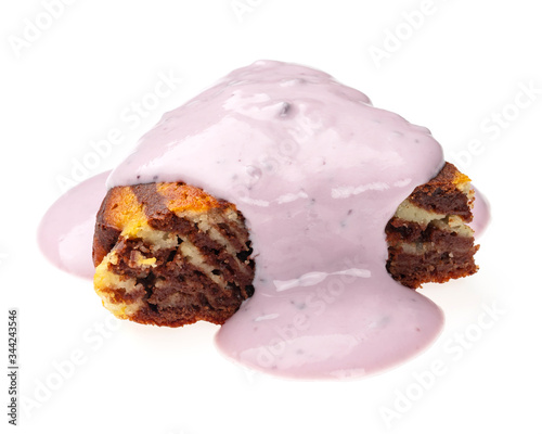 Wallpaper Mural Slice of fresh yogurt drenched cupcake on a white background. Yummy chocolate cake Torontodigital.ca