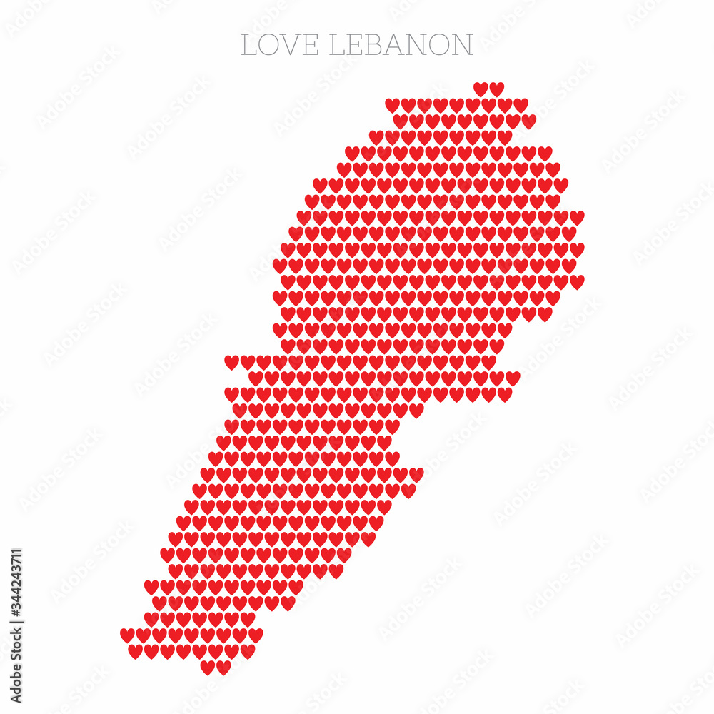 Obraz premium Lebanon country map made from love heart halftone pattern