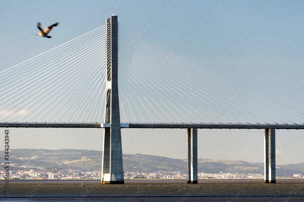 The Vasco da Gama Bridge in Lisbon, Portugal. It is the longest bridge in Europe. The Vasco da Gama Bridge in Lisbon, Portugal. It is the longest bridge in Europe.