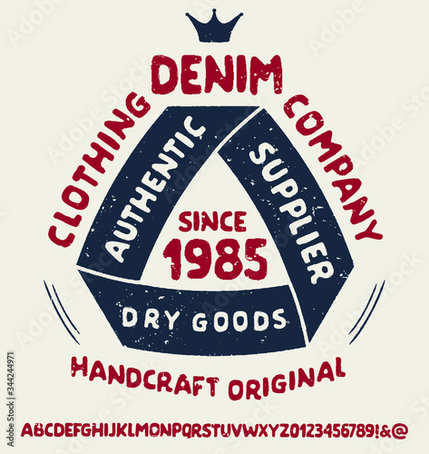 Denim Clothing print for t-shirt or apparel. Retro artwork for fashion and printing. Old school vector graphic with denim theme and typography. Vintage effects are easily removable.Vintage Font  photo