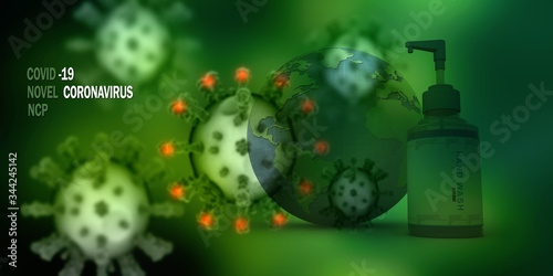 3d render Corona virus disease COVID-19. Microscopic view of a infectious virus
