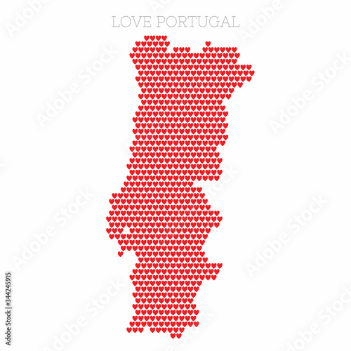 Portugal country map made from love heart halftone pattern