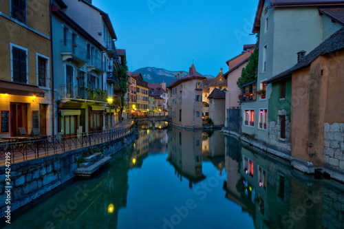 Quai de l Ile and canal in Annecy old city with colorful houses  France  HDR