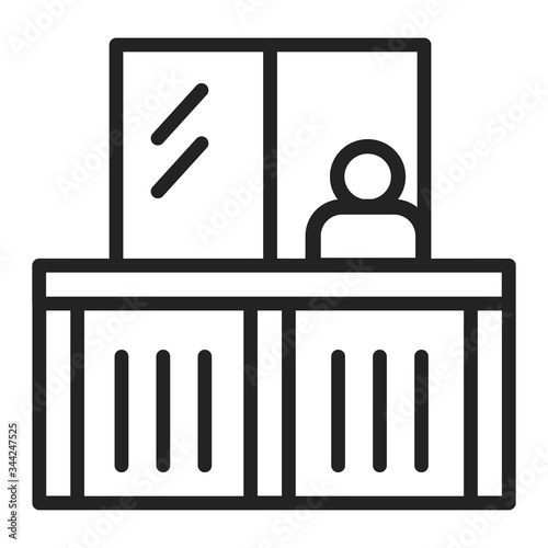 Isolation of people during the COVID-19 pandemic black line icon. Home facade balcony with window. Person are standing on balcony. 