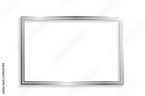 Silver double rectangle frame with shadows and highlights isolated on a white background.