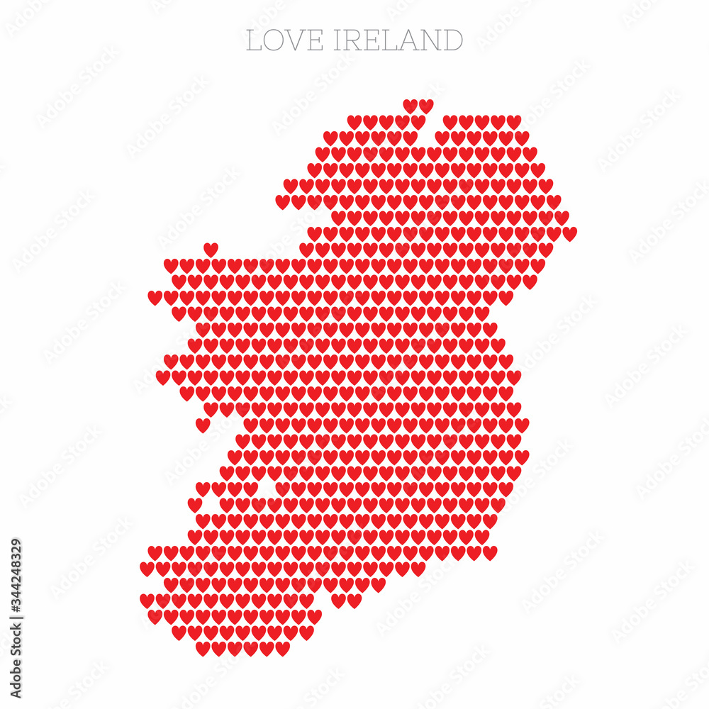 Ireland country map made from love heart halftone pattern
