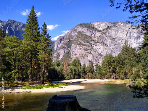 Photography View of Merced River and the sandy beaches during the summer