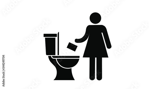 Do Not Flush non flush-able items down the Lavatory glyph icon illustrated vector clip art sign