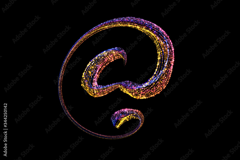 E mail sign lettering made by colorful particles isolated on black background E mail sign lettering made by colorful particles isolated on black background