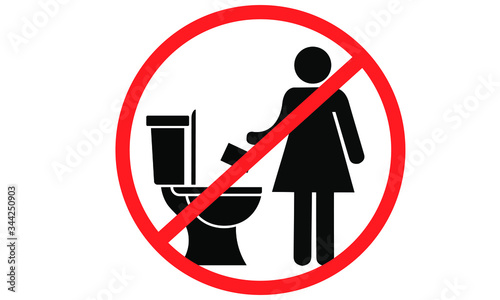 Do Not Flush non flush-able items down the Lavatory glyph icon illustrated vector clip art sign