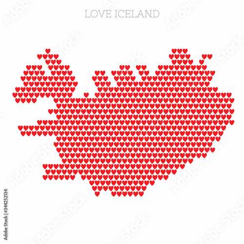 Iceland country map made from love heart halftone pattern