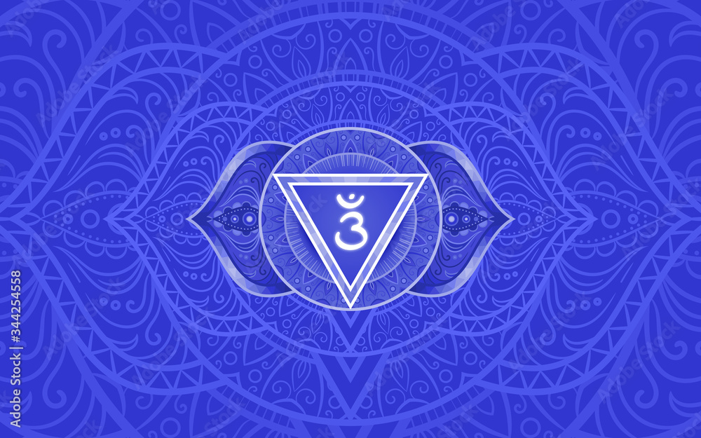 Ajna, third eye chakra symbol. Colorful mandala. Vector illustration