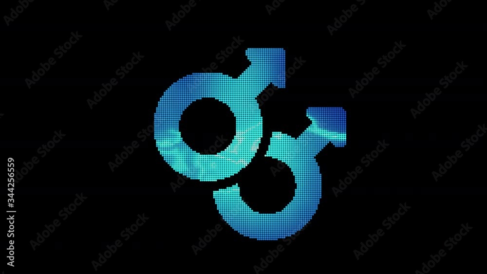 The symbol mars double is assembled from small balls. Then it shimmers with blue. It crumbles and disappears. In - Out loop. Alpha channel The symbol mars double is assembled from small balls. Then it shimmers with blue. It crumbles and disappears. In - Out loop. Alpha channel