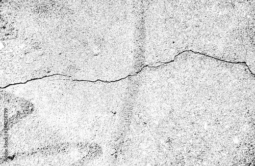Distress old cracked concrete vector texture. EPS8 illustration. Black and white grunge background.