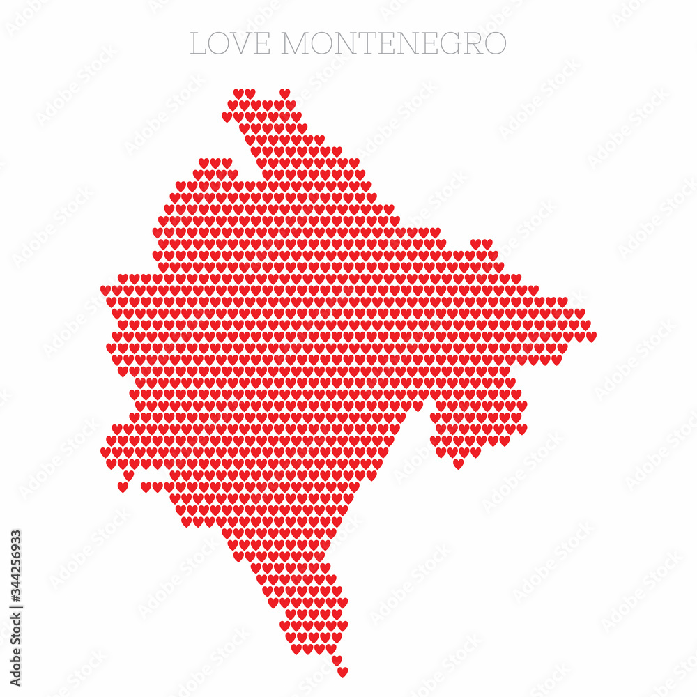 Montenegro country map made from love heart halftone pattern