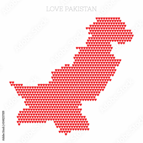 Pakistan country map made from love heart halftone pattern
