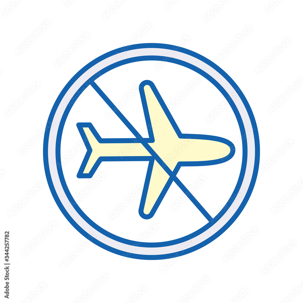 Airplane with fobidden symbol line and fill style icon vector design Airplane with fobidden symbol line and fill style icon vector design