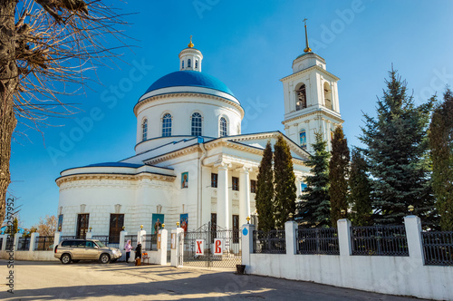 Serpukhov, Moscow region, Russia-April 2018: Cathedral of St. Nicholas the White. Ancient white Church against the blue summer sky on a Sunny day photo