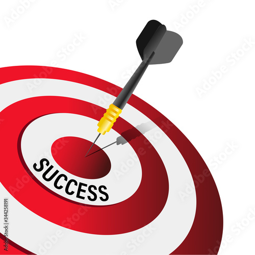 Dart arrow hitting success, isolated on white background