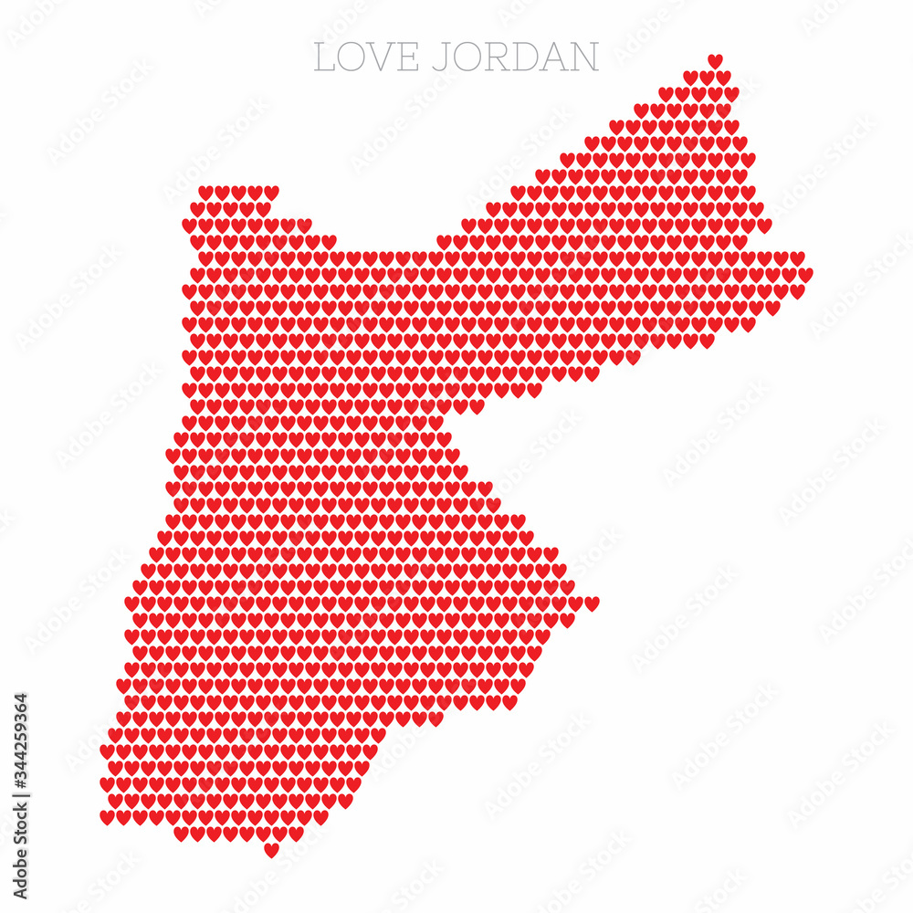 Jordan country map made from love heart halftone pattern