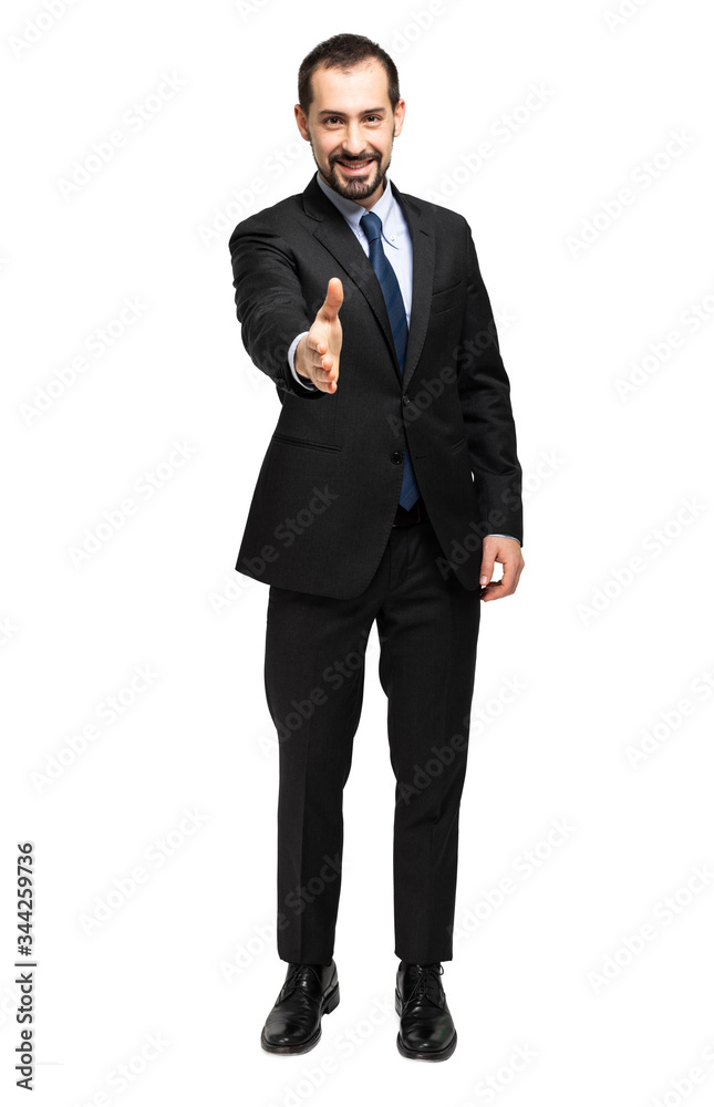Young businessman giving an handshake, isolated on white Young businessman giving an handshake, isolated on white