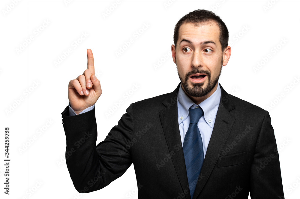 Young businessman having the solution isolated on white Young businessman having the solution isolated on white