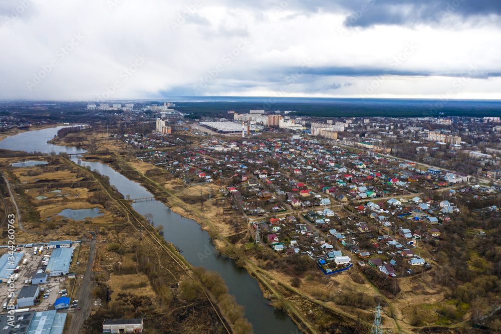 Panorama of the city of Ivanovo with the river Uvod from a bird's eye view.