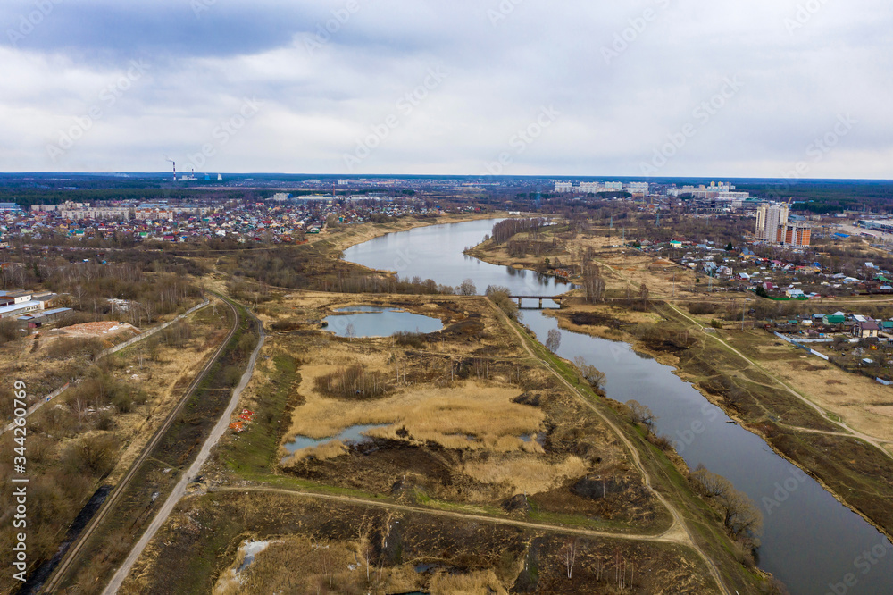 Panorama of the city of Ivanovo with the river Uvod from a bird's eye view.