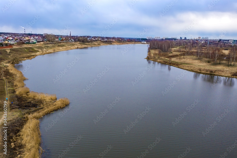River Uvod in the city of Ivanovo on a spring cloudy day.