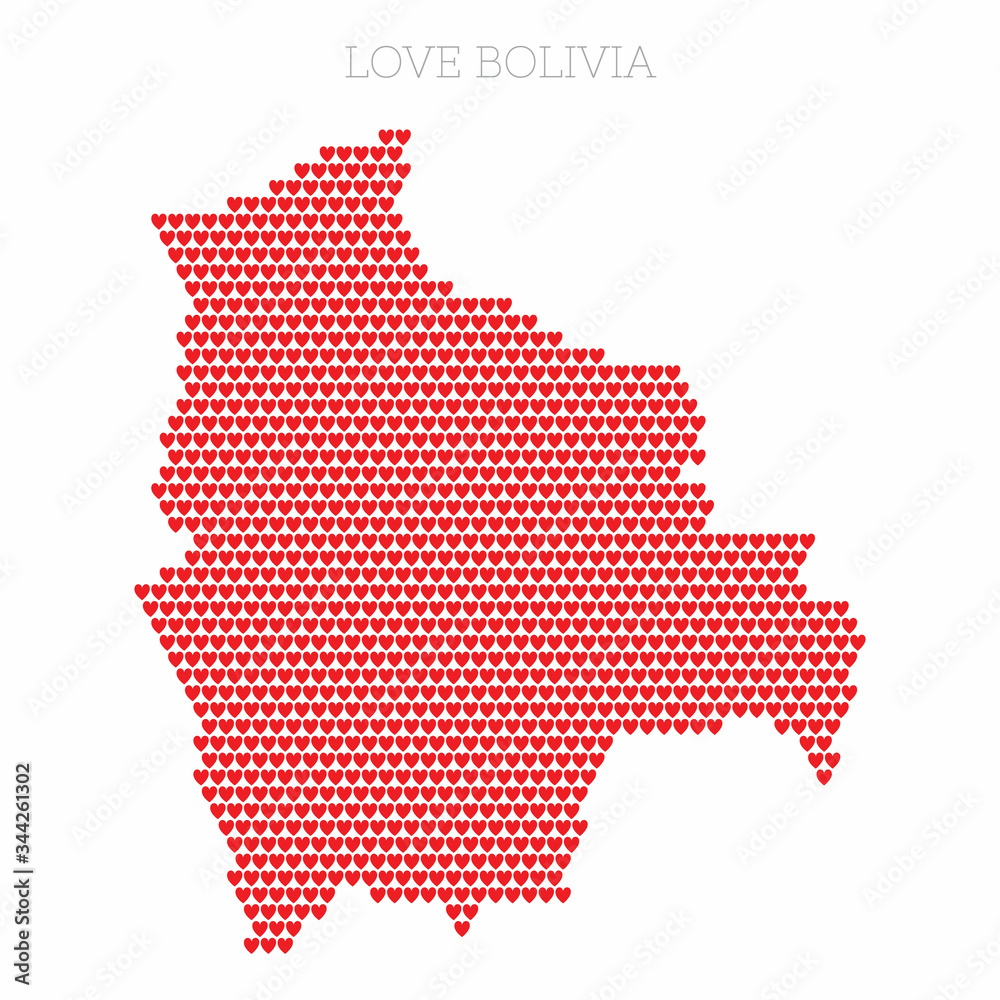 Bolivia country map made from love heart halftone pattern