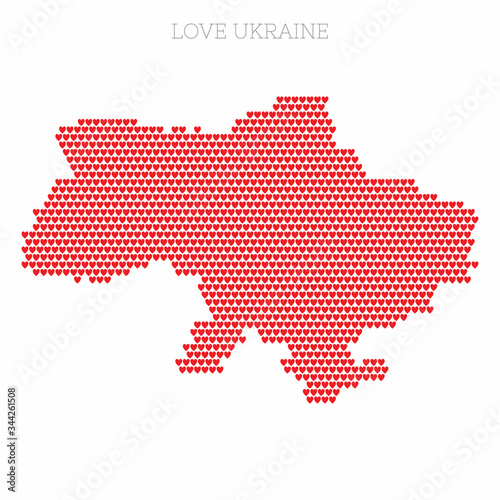 Ukraine country map made from love heart halftone pattern