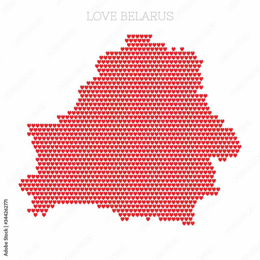 Belarus country map made from love heart halftone pattern