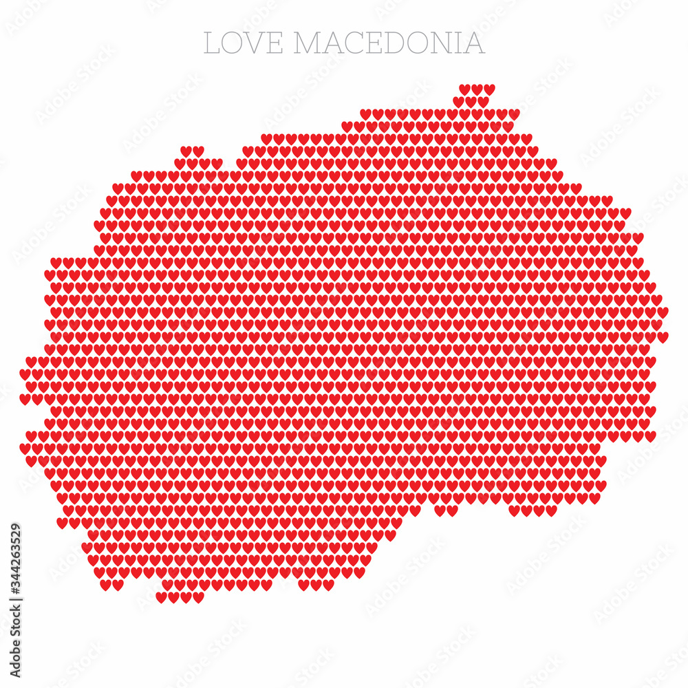Macedonia country map made from love heart halftone pattern