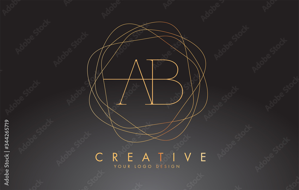 Golden Luxury AB A B Letters Logo Design with Golden Lines Frame. Stock ...