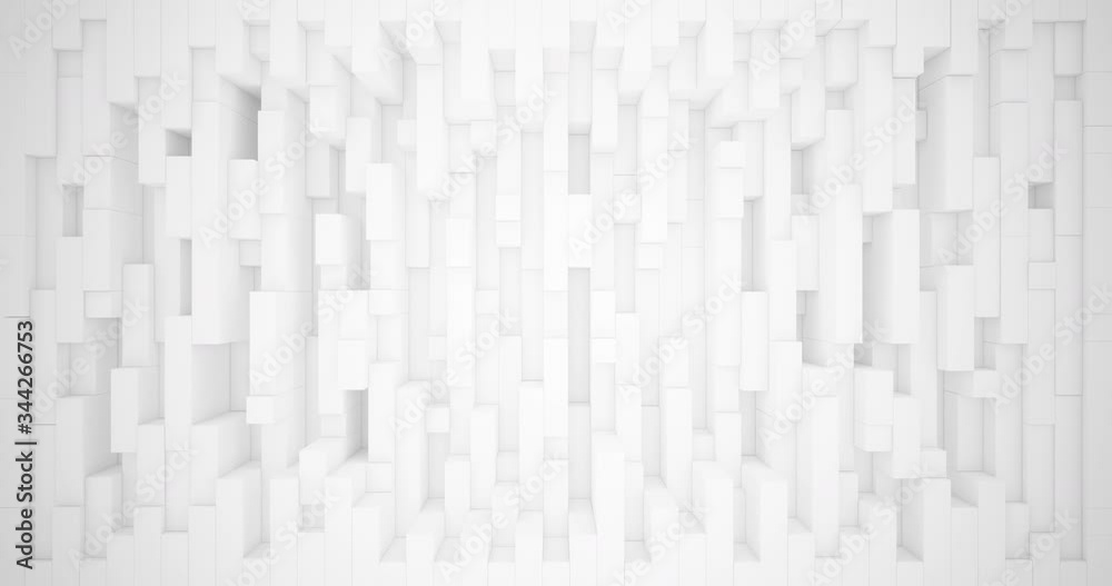Abstract pattern of rectangles with the effect of displacement. White clear boxes animation. Background for business presentation. Seamless loop. 3d render 4k.