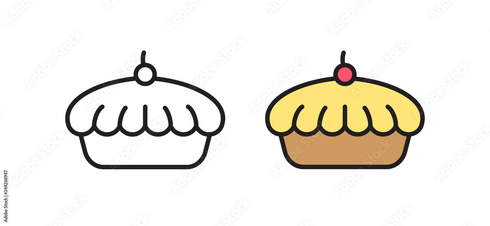 Cherry Pie Icon. Vector illustration of baking. Linear symbol.