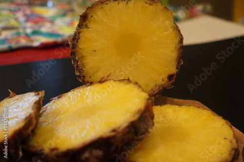 Sliced pineapple .