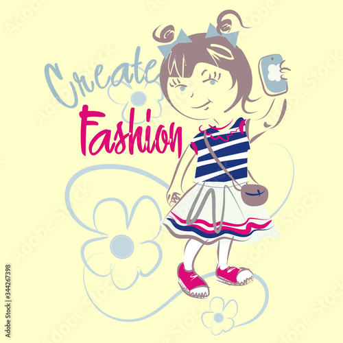 Pretty little fashion girl vector character illustration. Create fashion collection