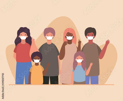 Family people with masks vector design