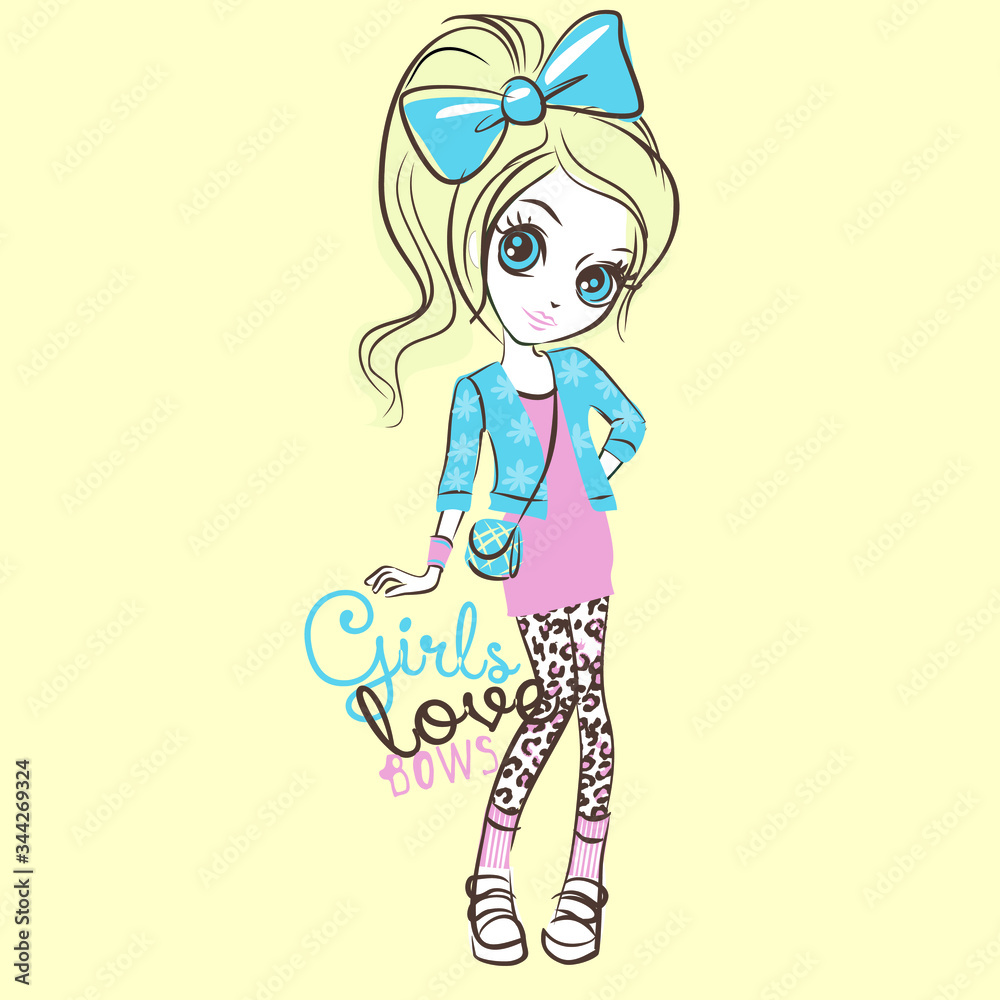 Beautiful young model girl vector character illustration. Girls love collection Beautiful young model girl vector character illustration. Girls love collection