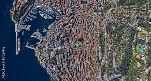 Monaco coast on the Mediterranean sea from the height of a drone flight