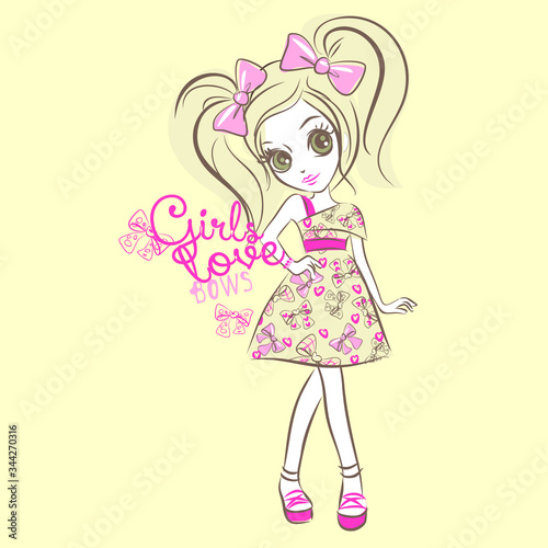 Beautiful fashion girl vector character illustration. Gils love collection