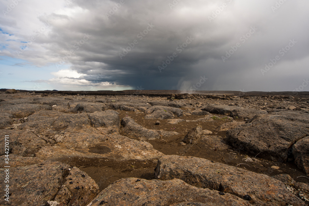 storm over dettifoss area iceland