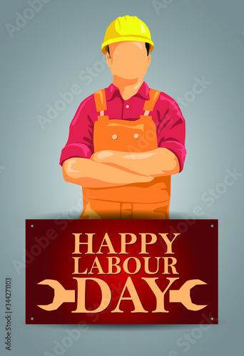 Labour day or international workers day vector illustration with worker. labor day and mayday celebration