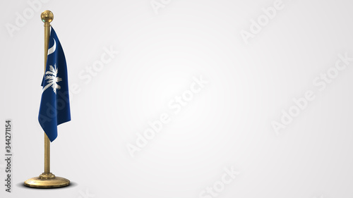 South Carolina realistic 3D flag illustration on golden flagpole.