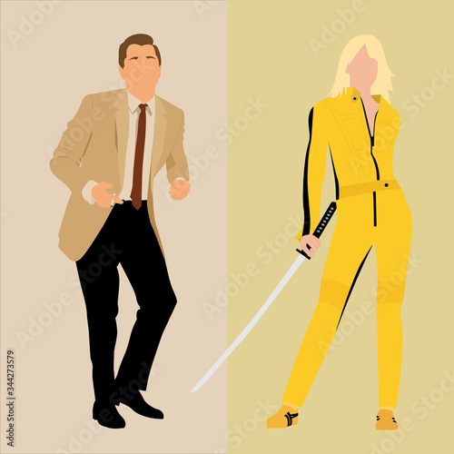 Main character from Once Upon a Time. in Hollywood and Kill Bill in full-body vectors.