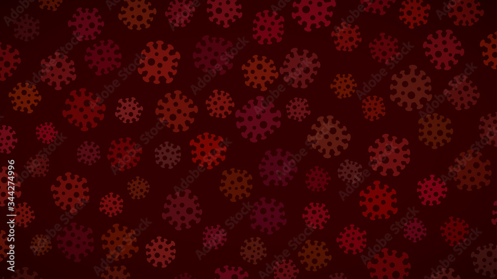 Background with symbols of virus in dark red colors. Illustration on the coronavirus pandemic. Background with symbols of virus in dark red colors. Illustration on the coronavirus pandemic.