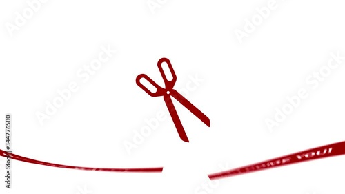 scissors cut a ribbon with the inscription we are happy, welcome to us.animated video for presentation and opening of stores, special occasions.