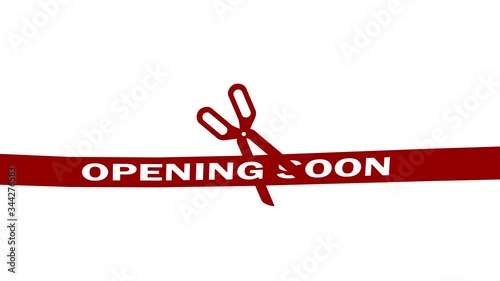 scissors cut the ribbon with the inscription open soon.animated video for presentation and opening of stores, special occasions.